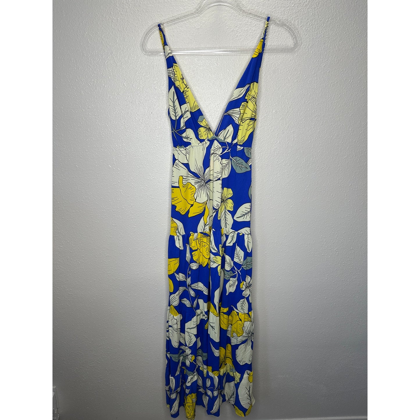 Maaji Bright Yellow White Royal Blue SandCastle Sleeveless Maxi Dress S