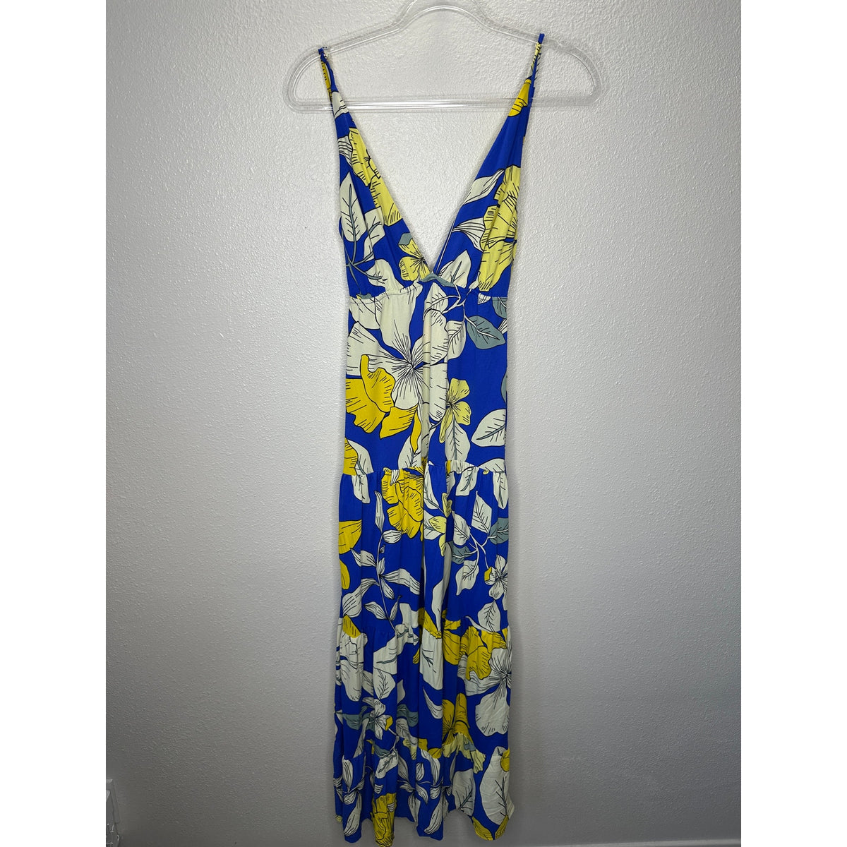 Maaji Bright Yellow White Royal Blue SandCastle Sleeveless Maxi Dress S