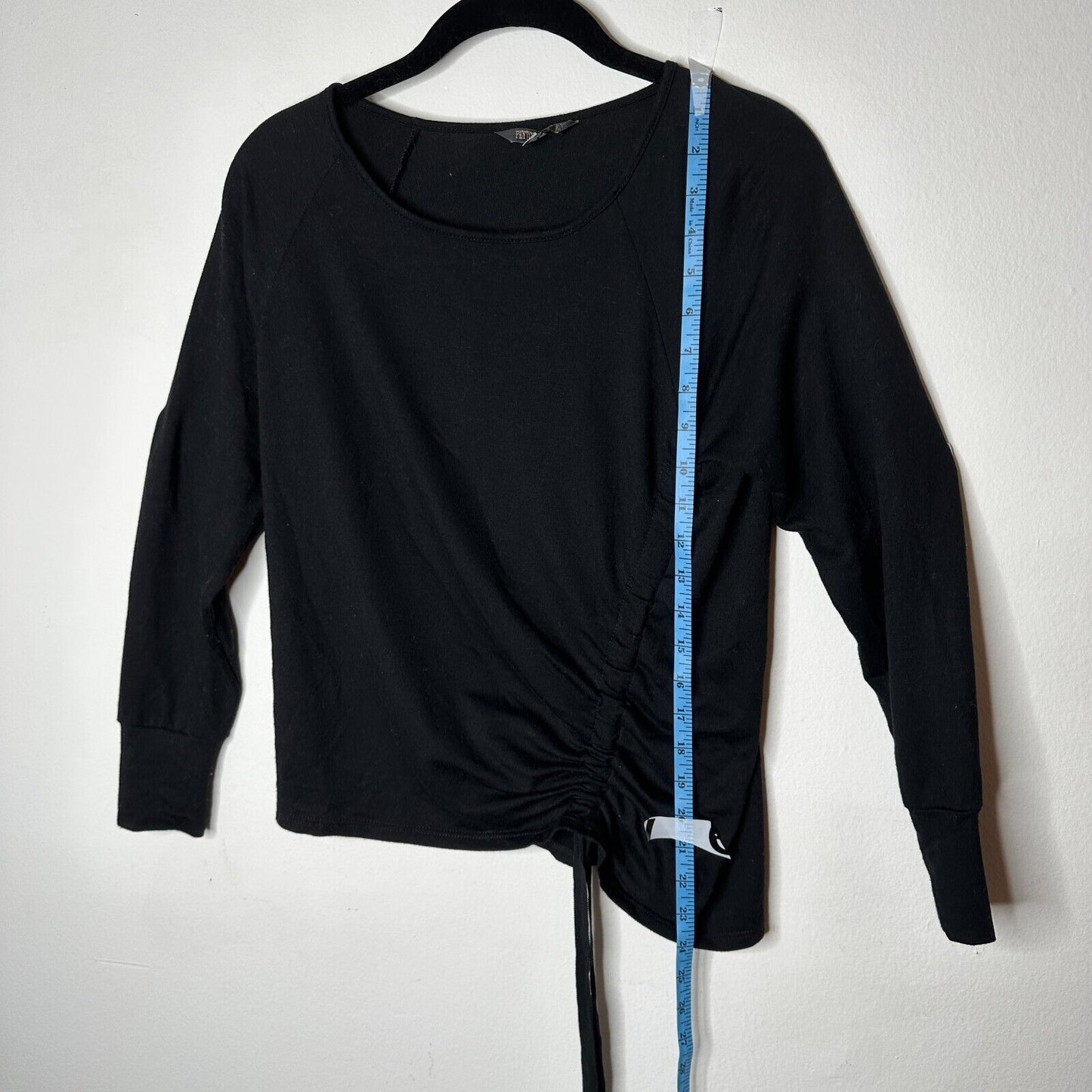 Peyton Jensen Black Front Ruched Side Tie Long Sleeve Banded Cuff Blouse XS