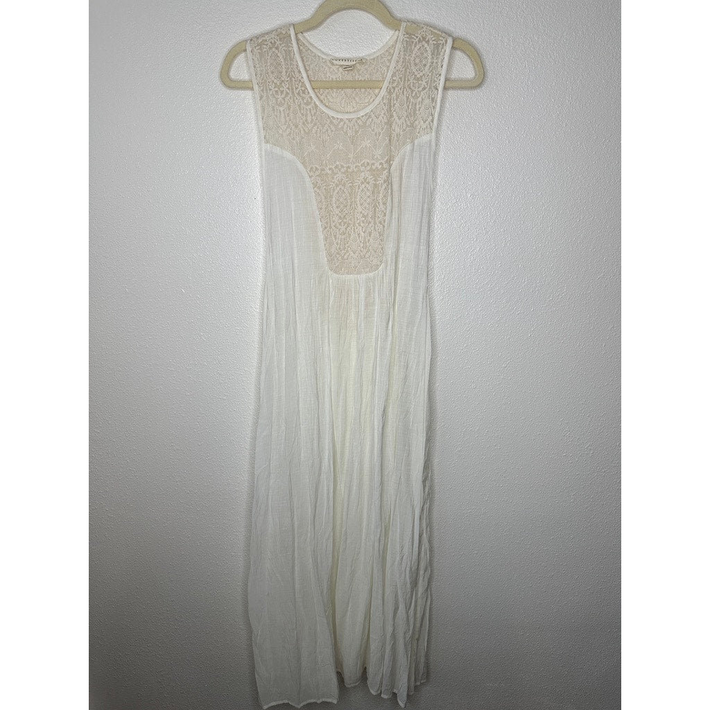 Lovestitch White Ivory Gauze Maxi Dress Lace Racerback Boho Cover Up