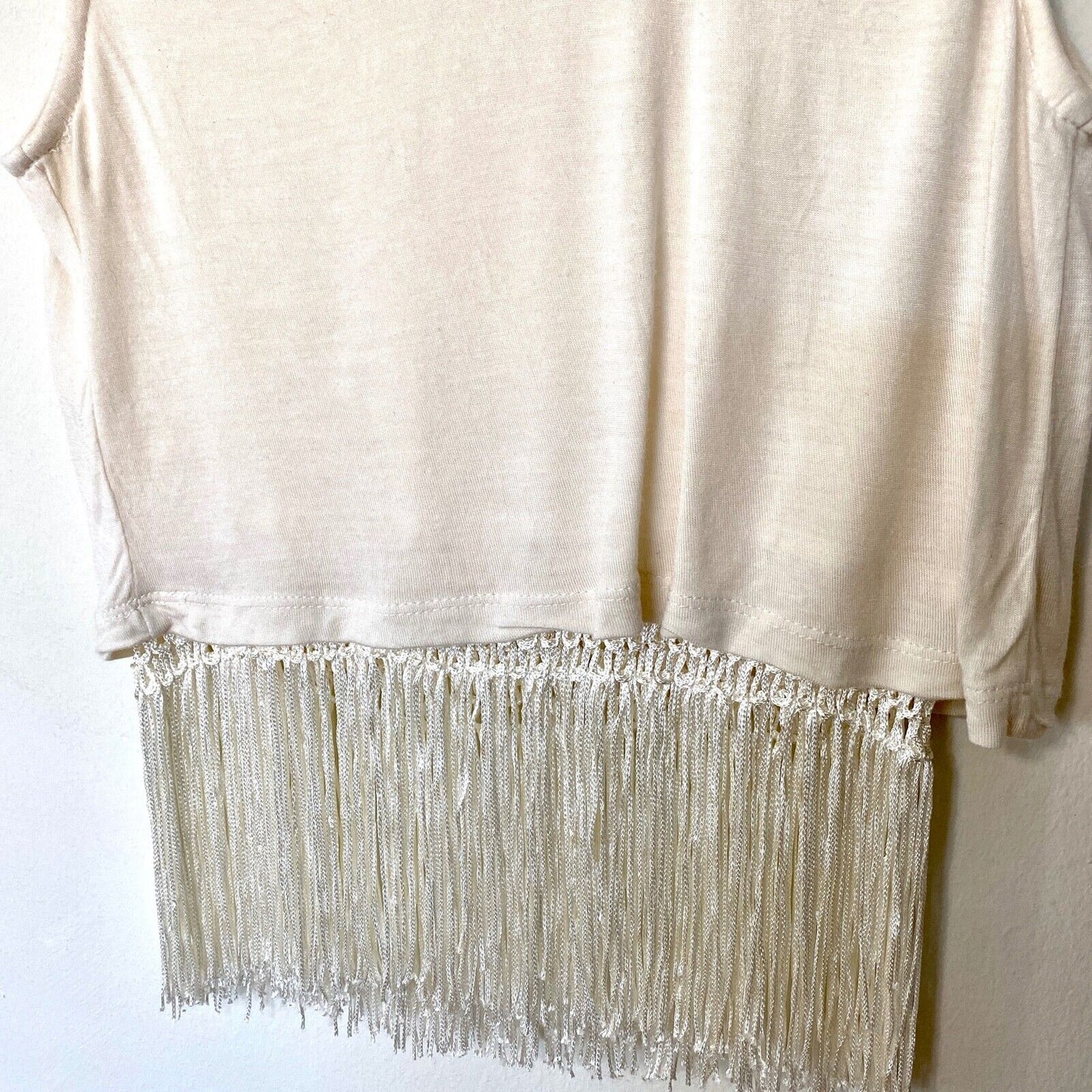 Heart & Hips Sleeveless Soft Cream Scoop Neck Braided Fringe Crop Top Tank S