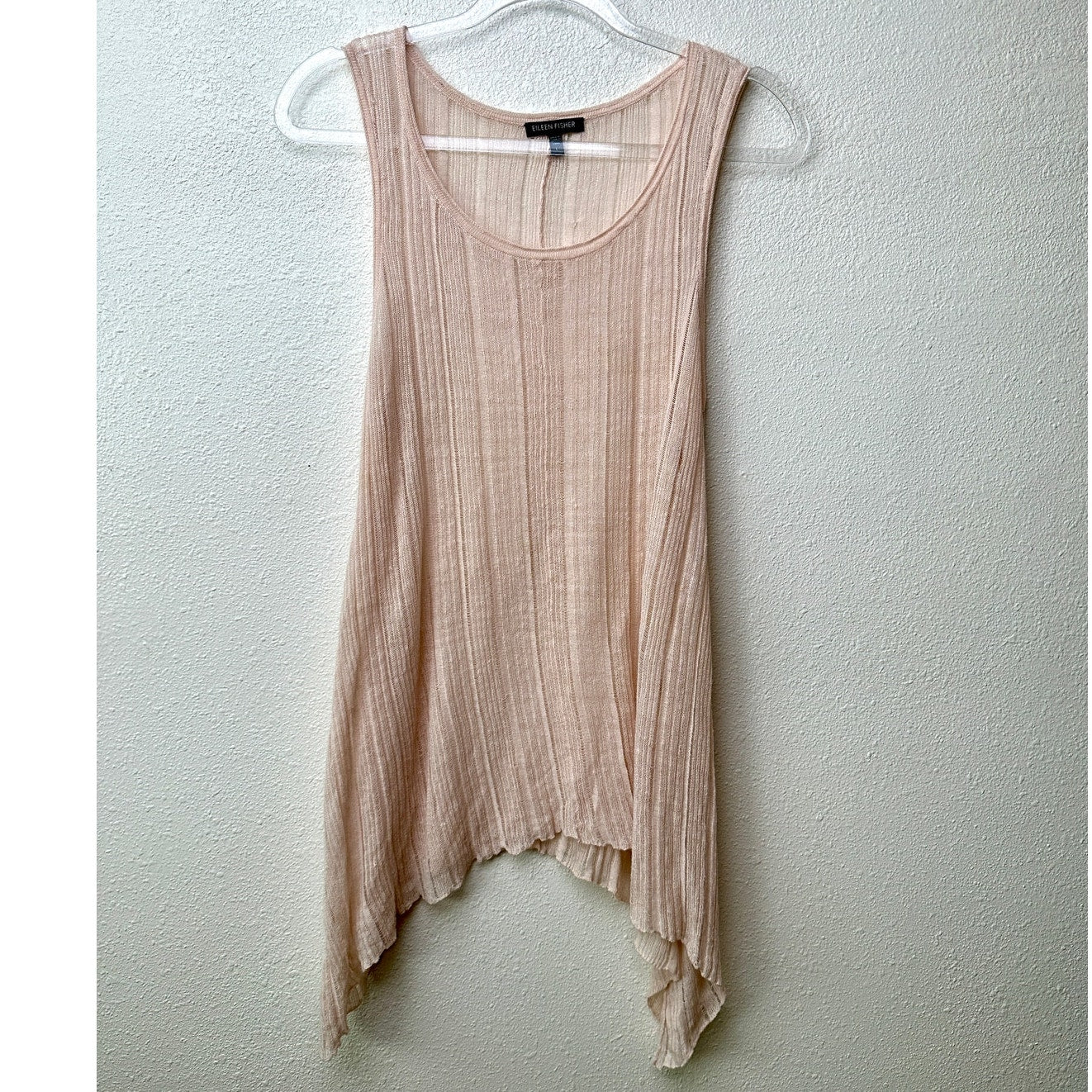 Eileen Fisher Pink Sheer Linen Silk High Low Tank Top L