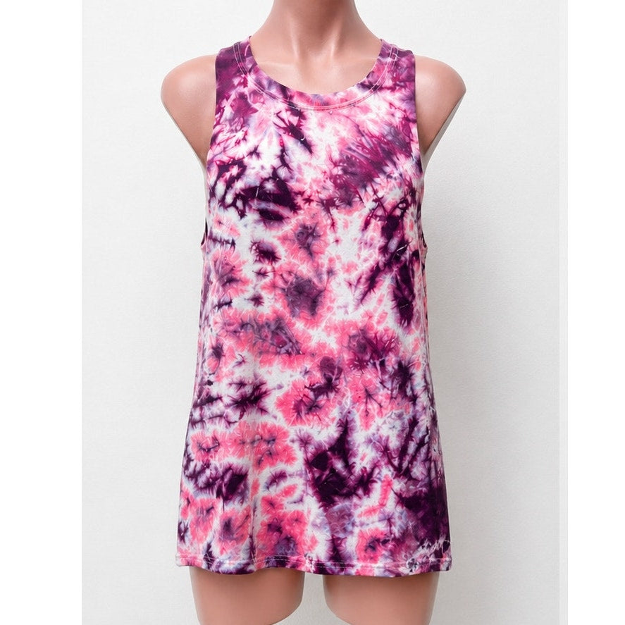Sleeveless Cropped Hand Cut Out Plum & Pink Cream Tie Dye Crew Neck Top S
