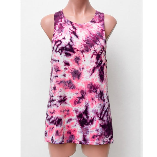 Sleeveless Cropped Hand Cut Out Plum & Pink Cream Tie Dye Crew Neck Top S
