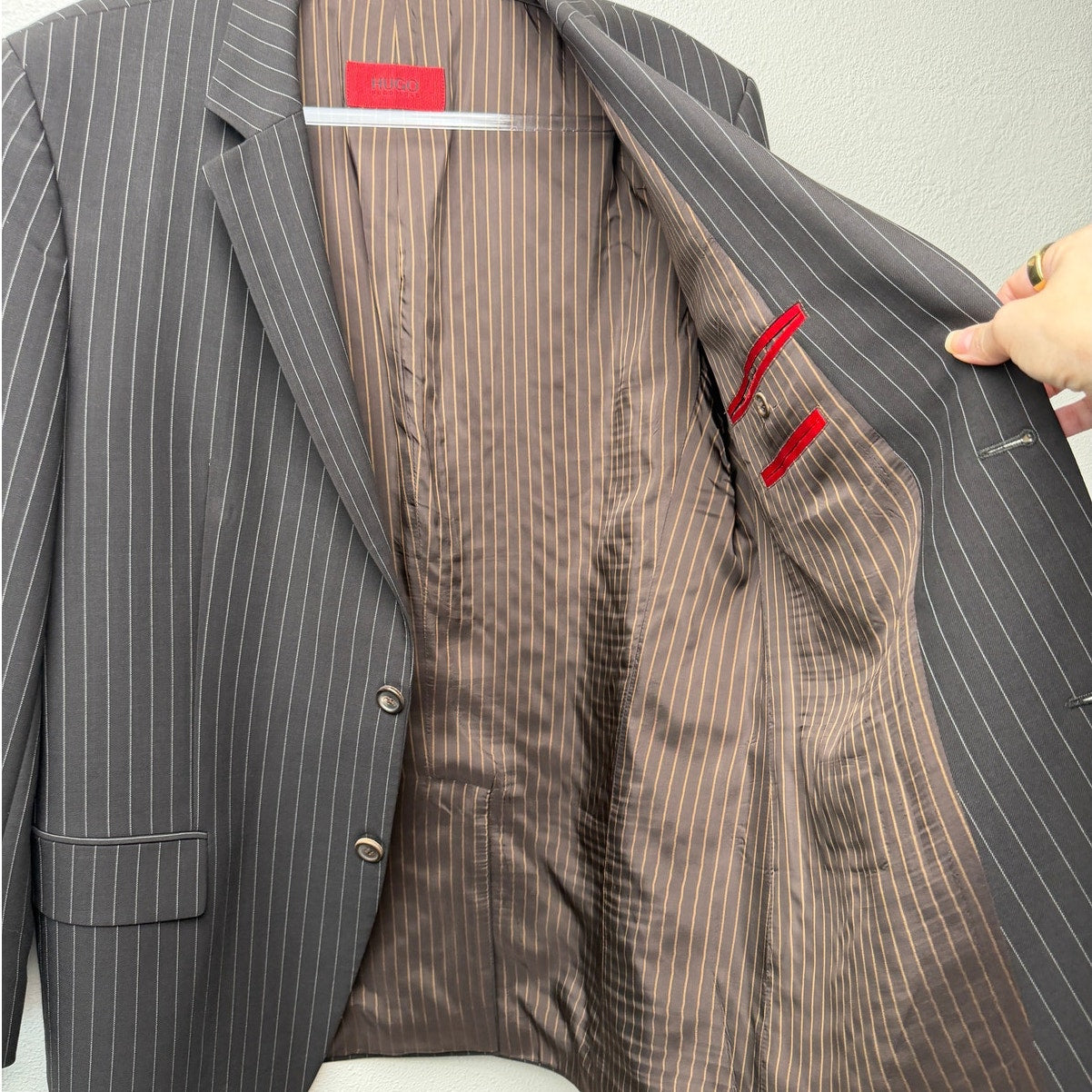 Hugo Boss Black Pinstripe Wool Mohair 2 Pc Suit Men’s 46R