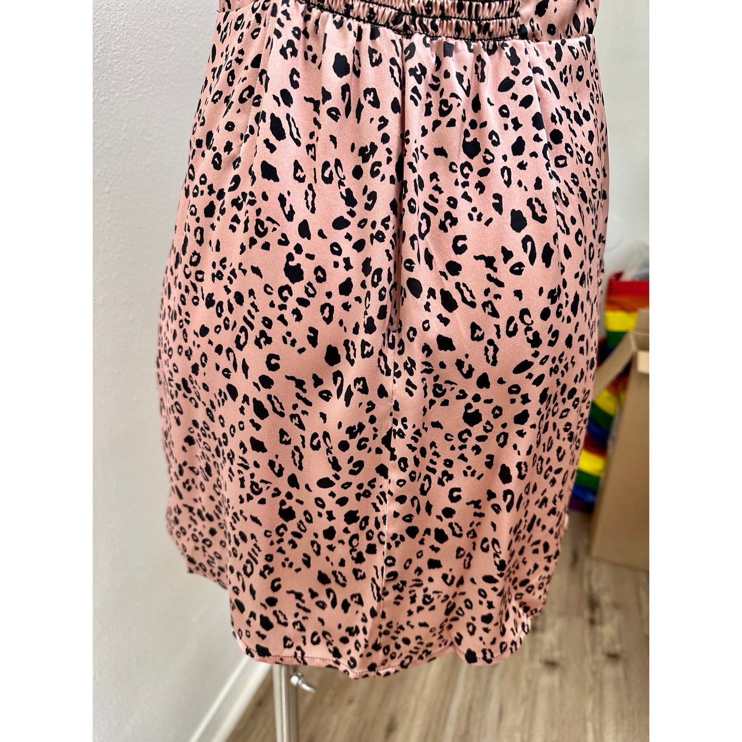 Reformation Silk Cheetah Mini Dress Pink/Black US 6 Spaghetti Strap