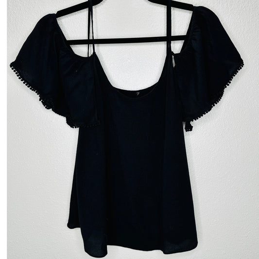 Rebecca Minkoff Aida Black Cold Shoulder Spaghetti Strap Blouse Top Small