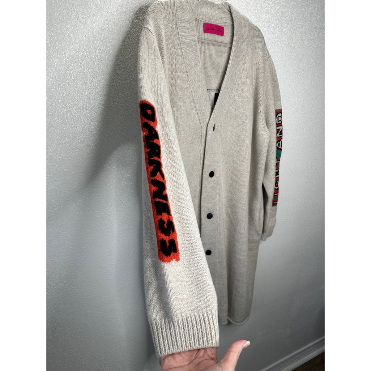 The Elder Statesman Tan Intarsia Long Line Cashmere Cardigan L