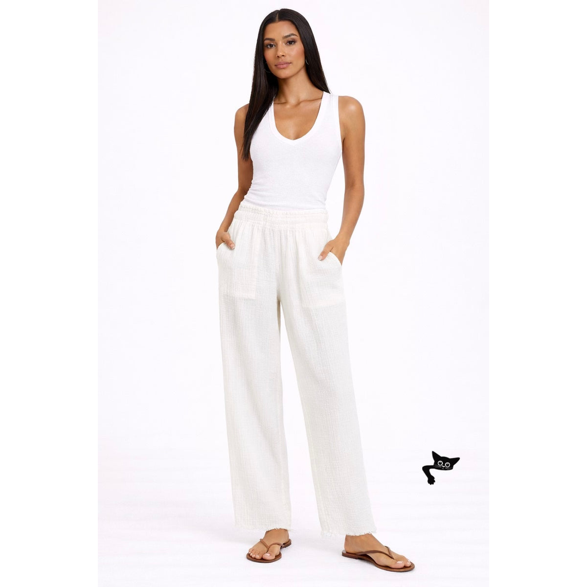 Rails Leon White Gauze Wide Leg Pants Elastic Waist US S