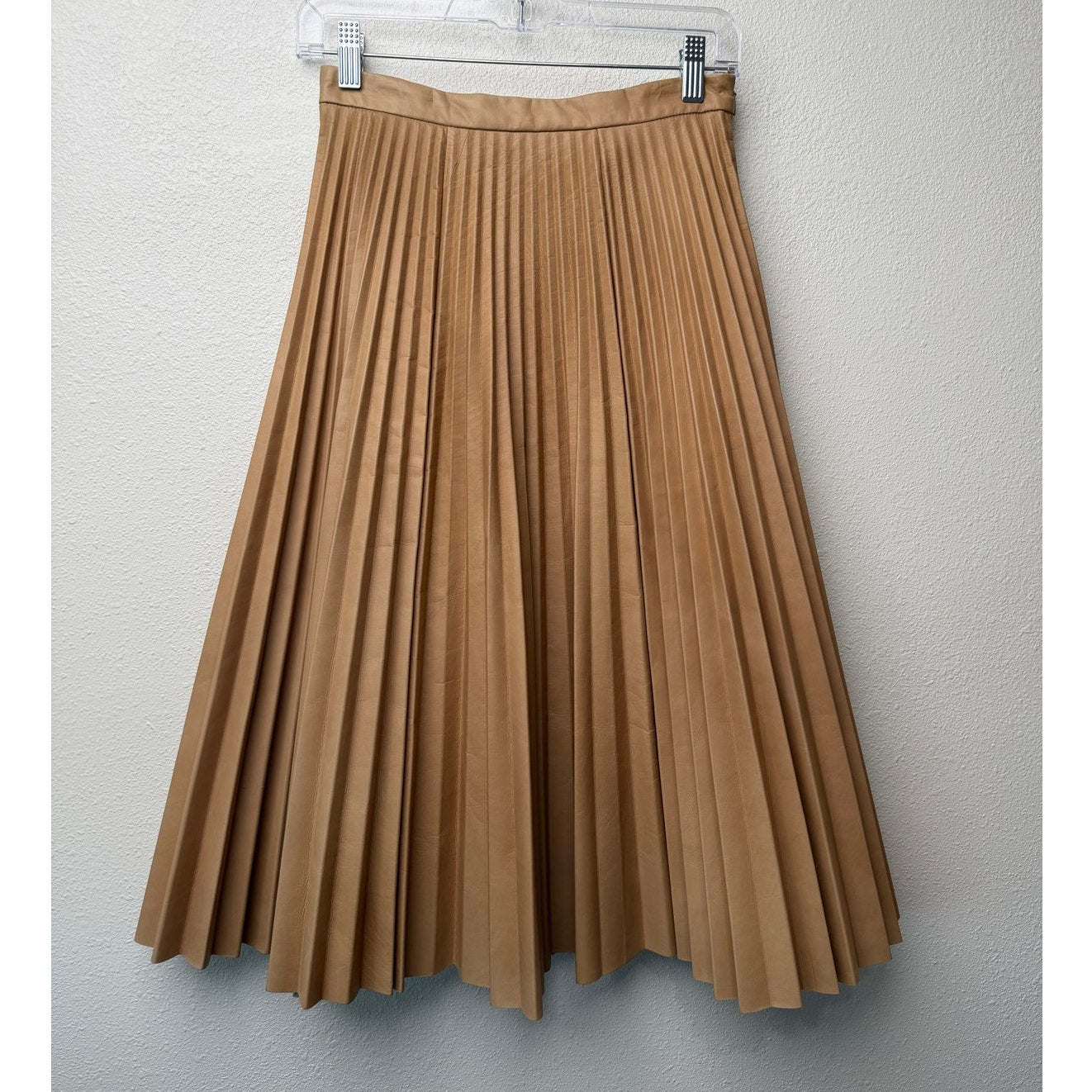 August Getty Atelier Accordion Pleat Leather Maxi Skirt Tan Women's US 4