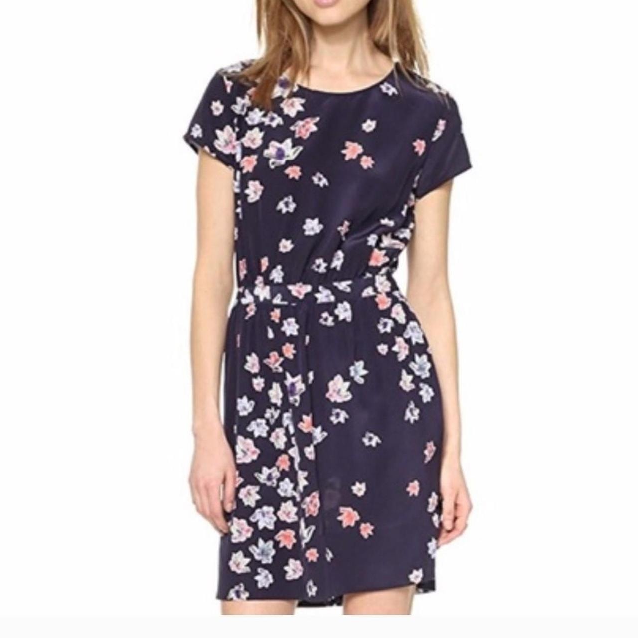 Club Monaco Ruth 100% Silk Navy Floral Open Back Dress pink blue 00