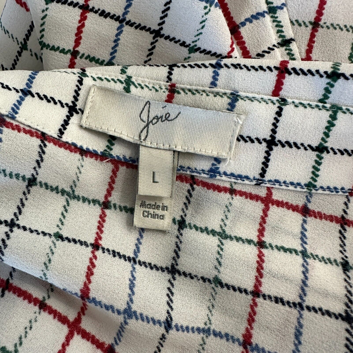 Joie White Red Blue Black & Green Plaid Front Button Pockets Long Sleeve Shirt L
