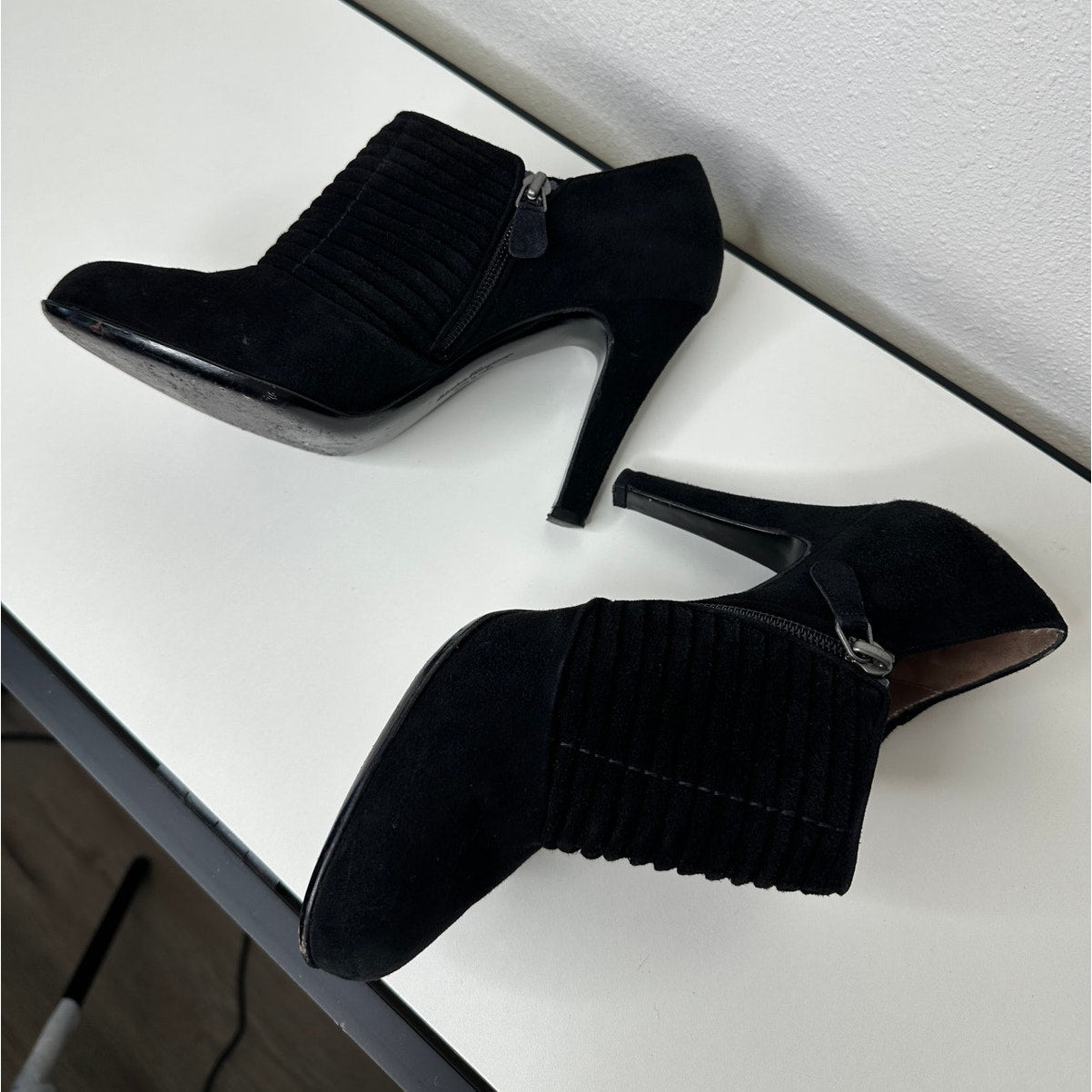 Salvatore Ferragamo Black Suede Narni Stiletto Bootie Side Zip 8