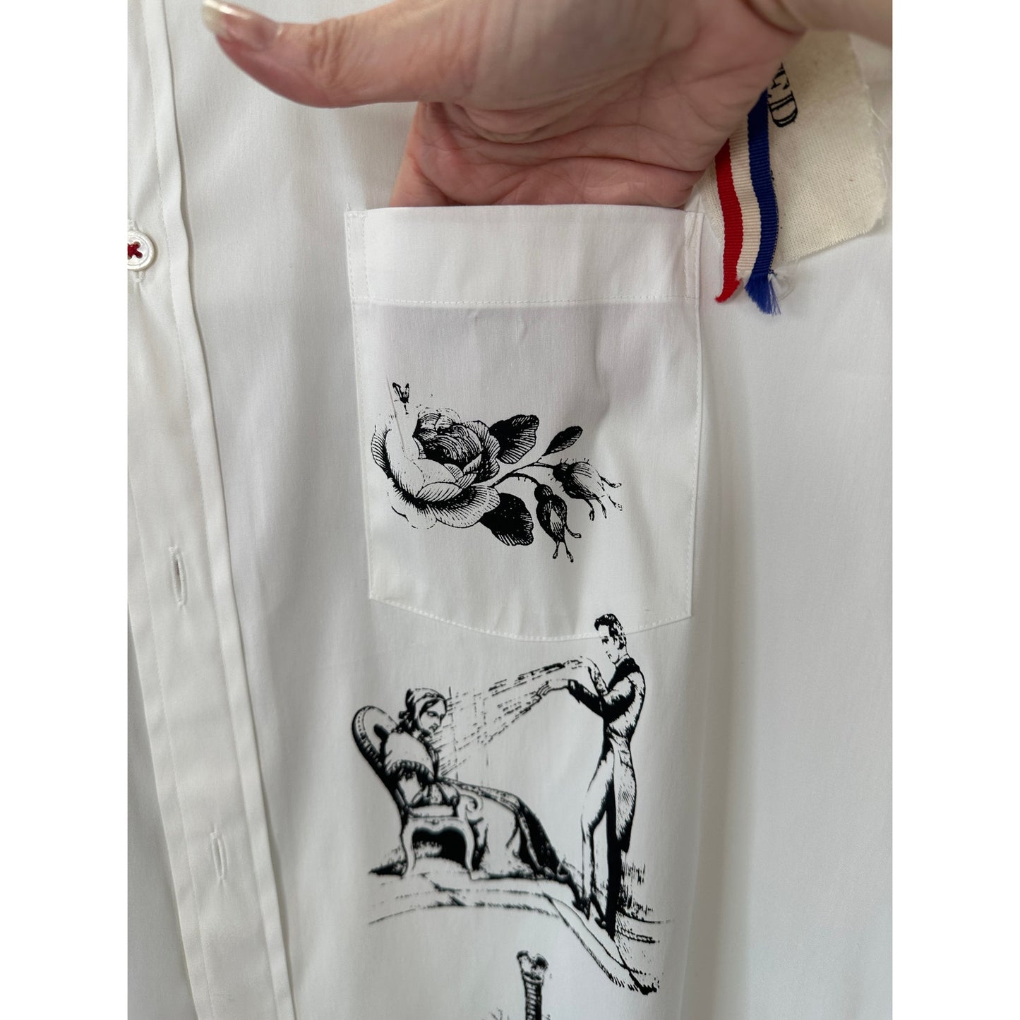 NWT Libertine Silk Screen Melange Deconstructed Mandarin Button Shirt L / XL