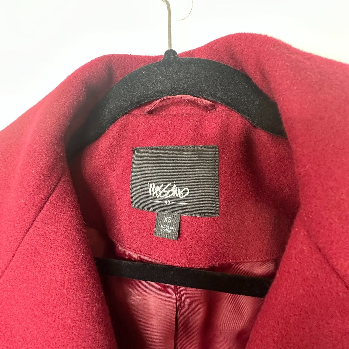 Mossimo Burgundy Red Wool Fitted Long Line Front two Button Coat Welt Pockets XS