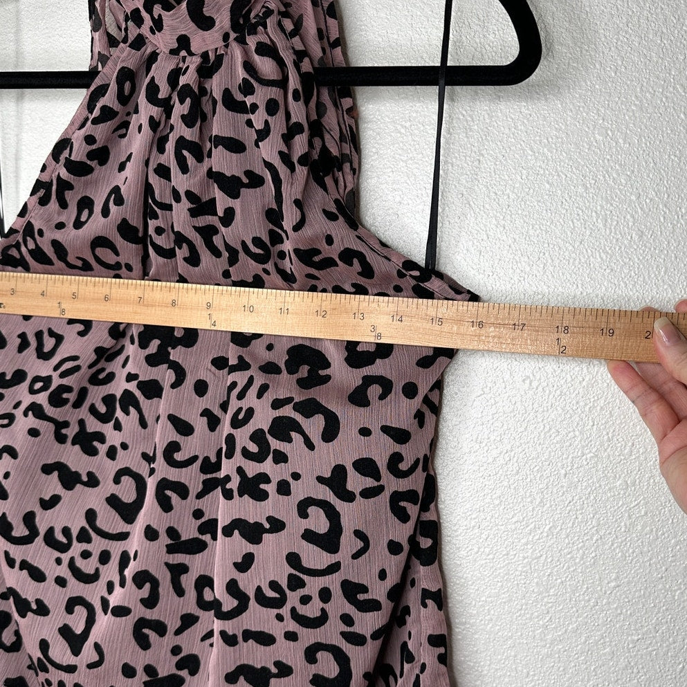 Bishop + Young Dusty Pink & Black Cheetah Print Tie Neck Blouse S