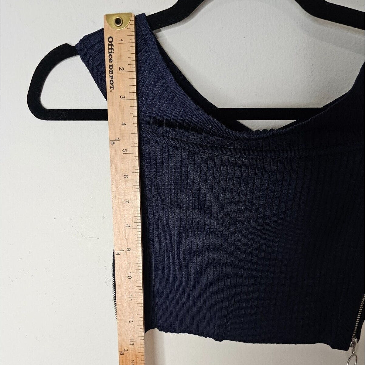 Arc Navy Blue Off Shoulder Ribbed Sweater Silver Side Zip Crop Top P S