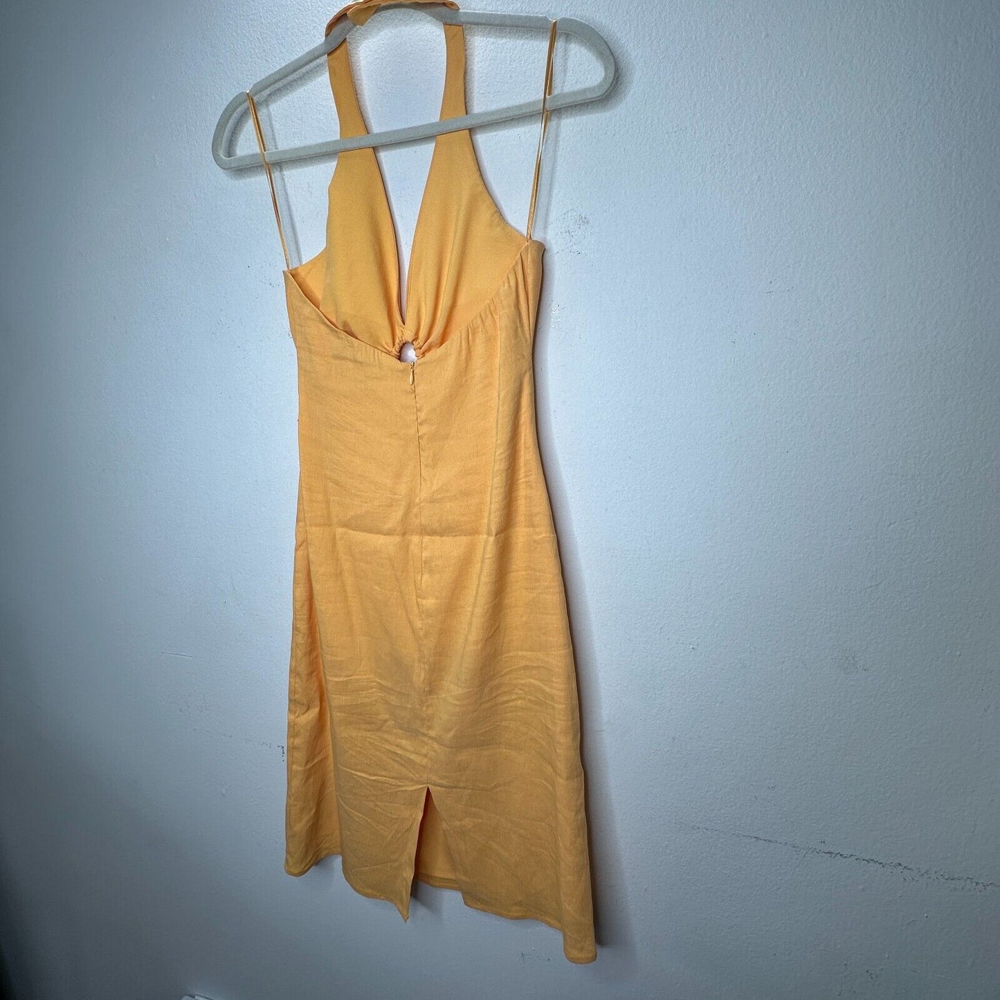 Zara Mustard Yellow Halter V-Neck Sun Dress O-Ring Cutout Front Open Back Small