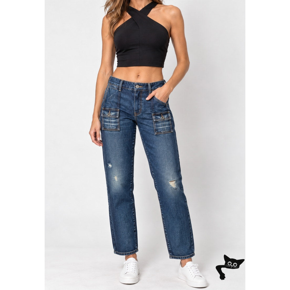 Lucky Brand Y2K Low Rise Dark Medium Wash Cargo Jeans Size 4/27