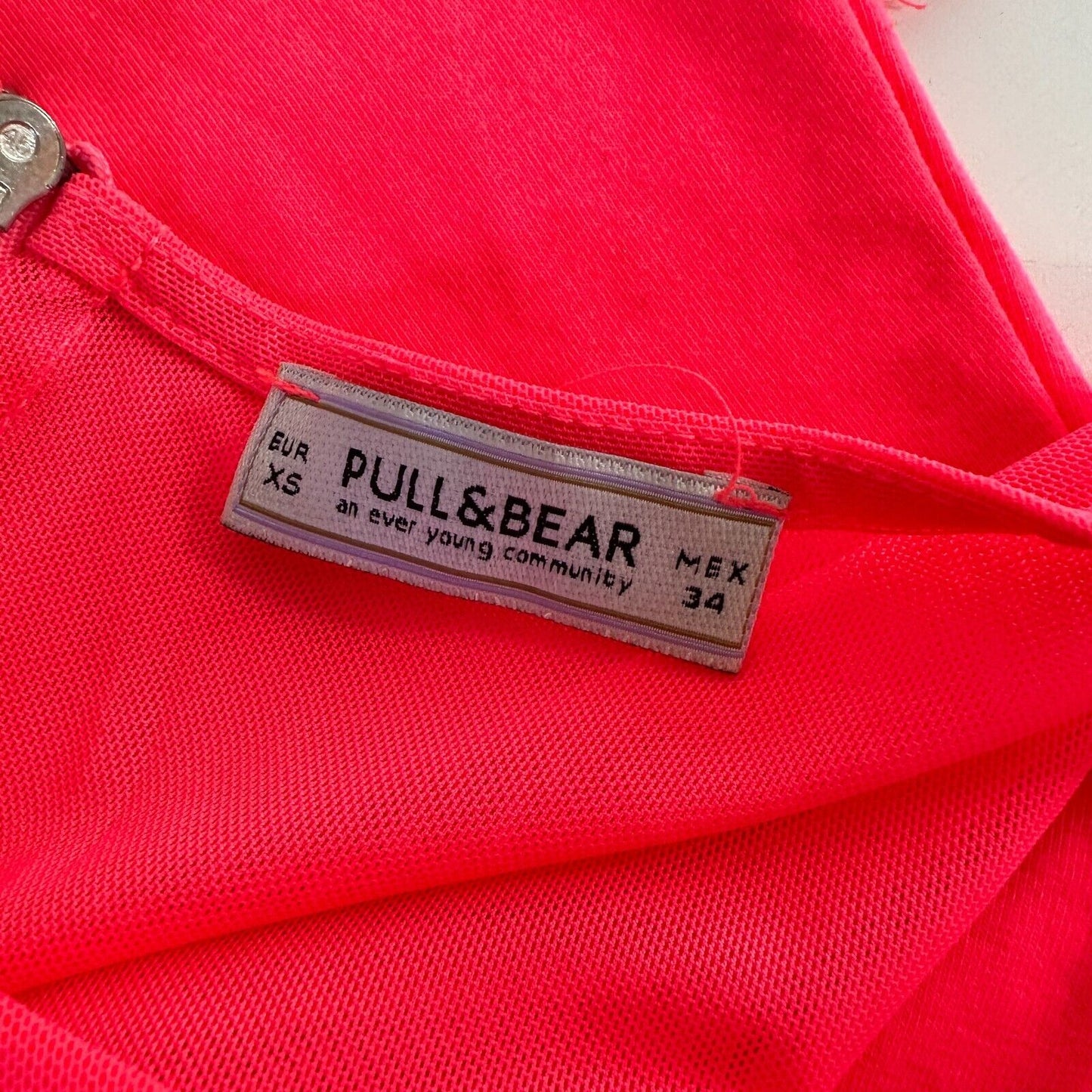 Pull & Bear Florescent Pink Sleeveless Cotton and Sheer Mesh Top Back Zip XS
