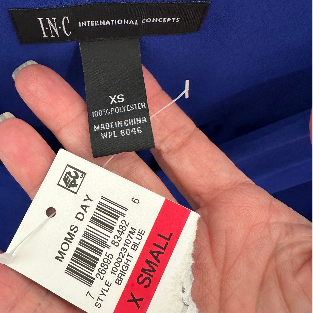 NWT INC Royal Blue VNeck Faux Wrap Long Sleeve High-Low Blouse XS