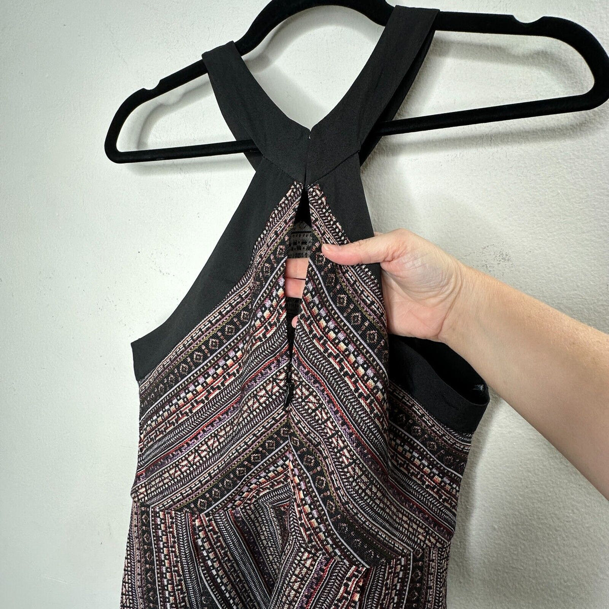 BCBG Generation Criss Cross Fit & Flare MultiColor Jacquard Halter Mini Dress 12
