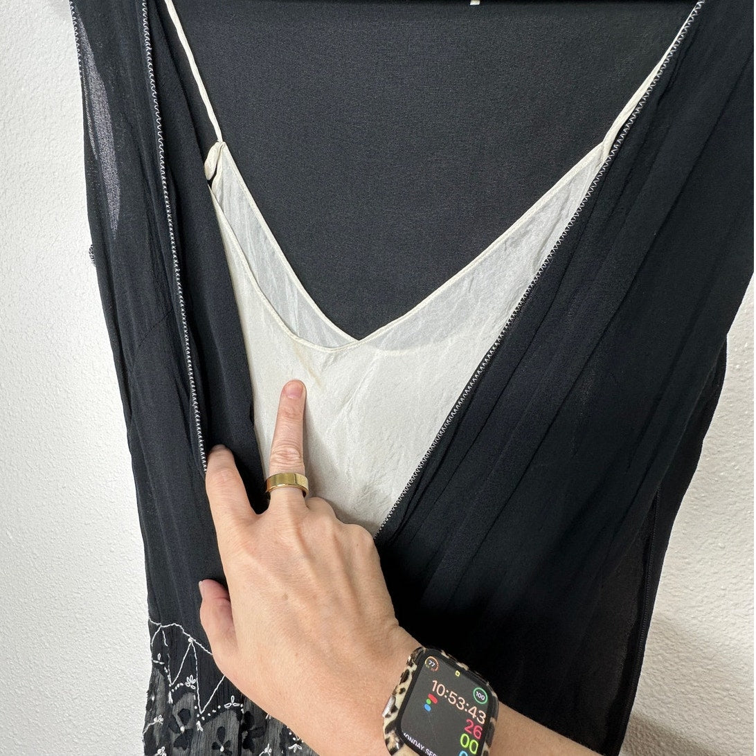 Vintage Max Studio Special Edition Black Ivory Sheer Silk Embroidered Dress S