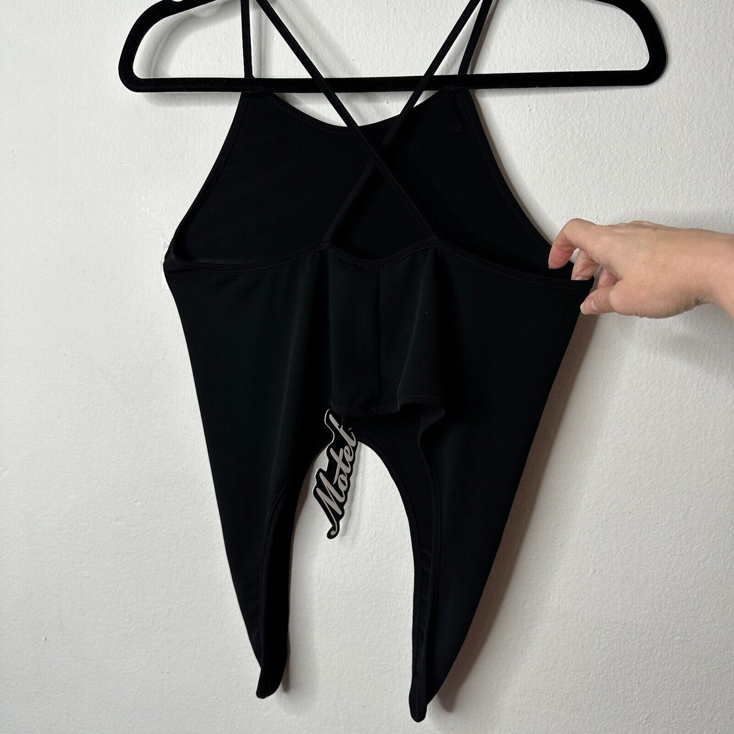 NWT Motel Jet Black Spaghetti Strap Racerback Tank Top Cami Crop Cut Out Smalll