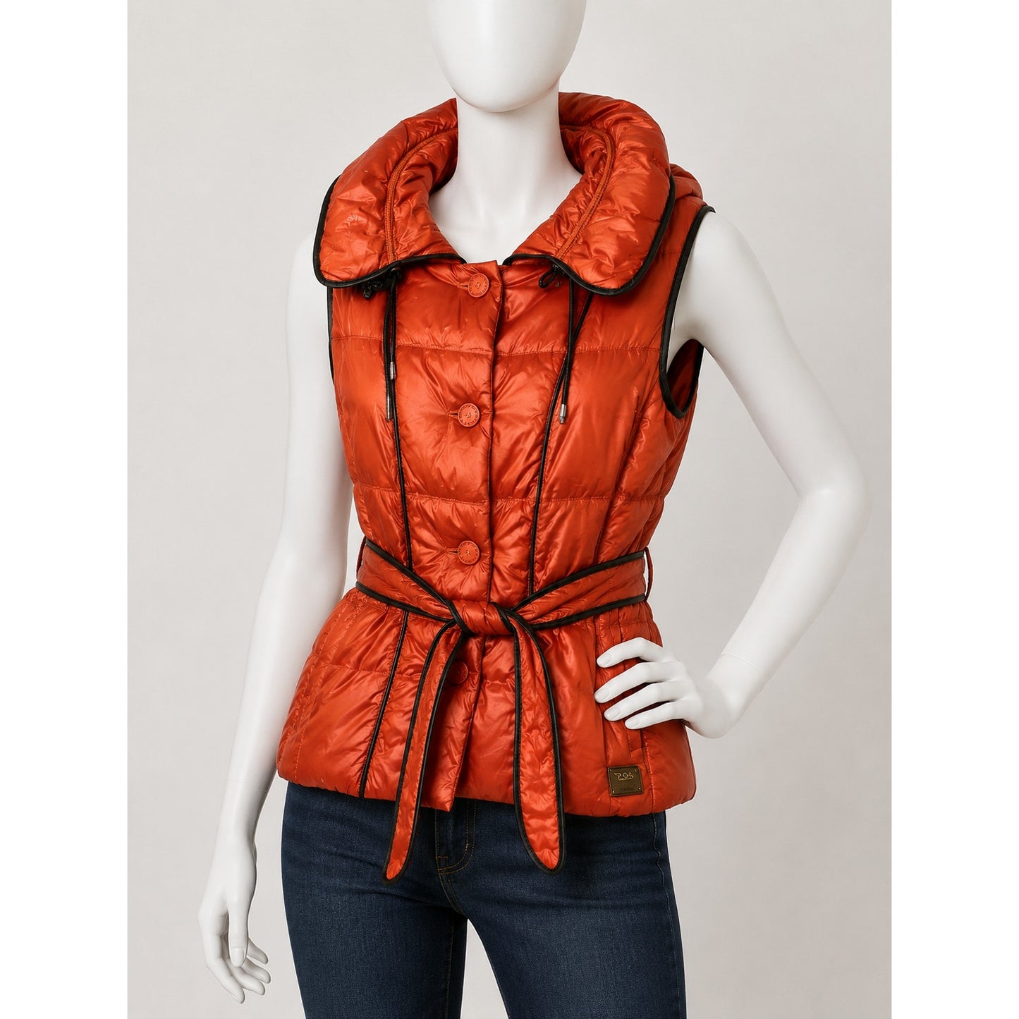 Escada Sport Orange Goose Down Quilted Puffer Belted Vest 38 / 8