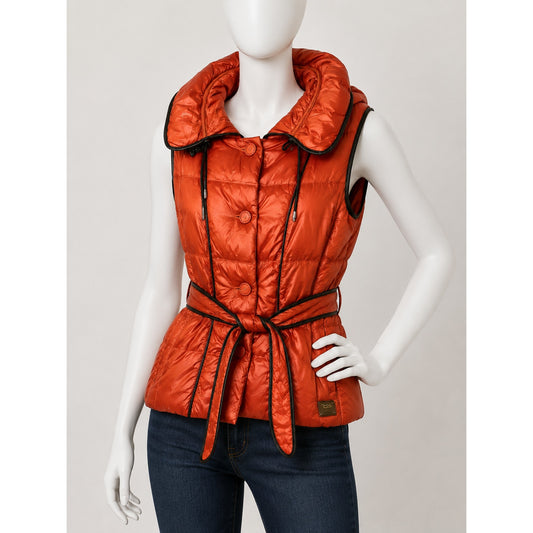 Escada Sport Orange Goose Down Quilted Puffer Belted Vest 38 / 8