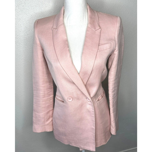 Rebecca Minkoff Pink Linen Blend Blazer Jacket Size 0 Double Button Chic
