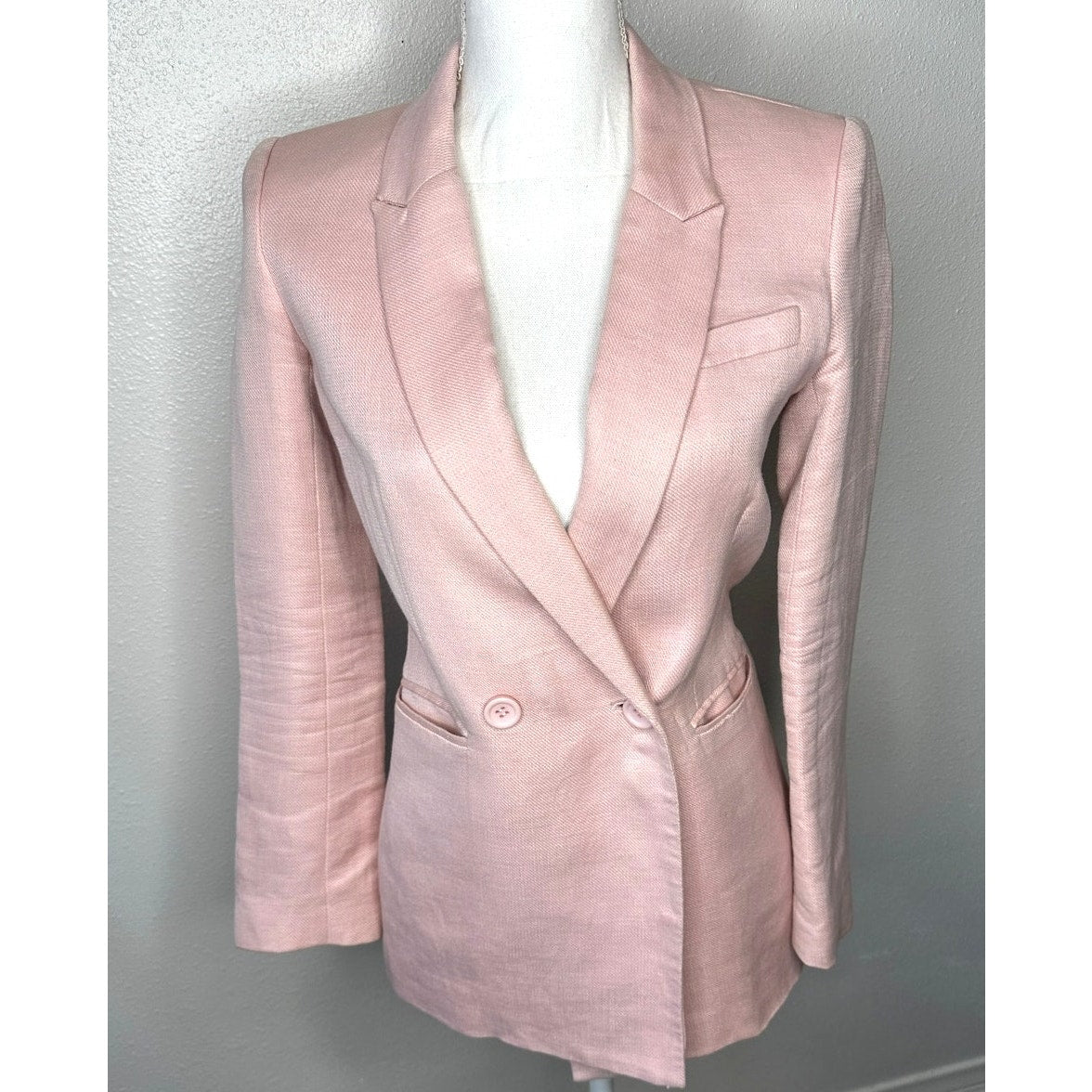 Rebecca Minkoff Pink Linen Blend Blazer Jacket Size 0 Double Button Chic