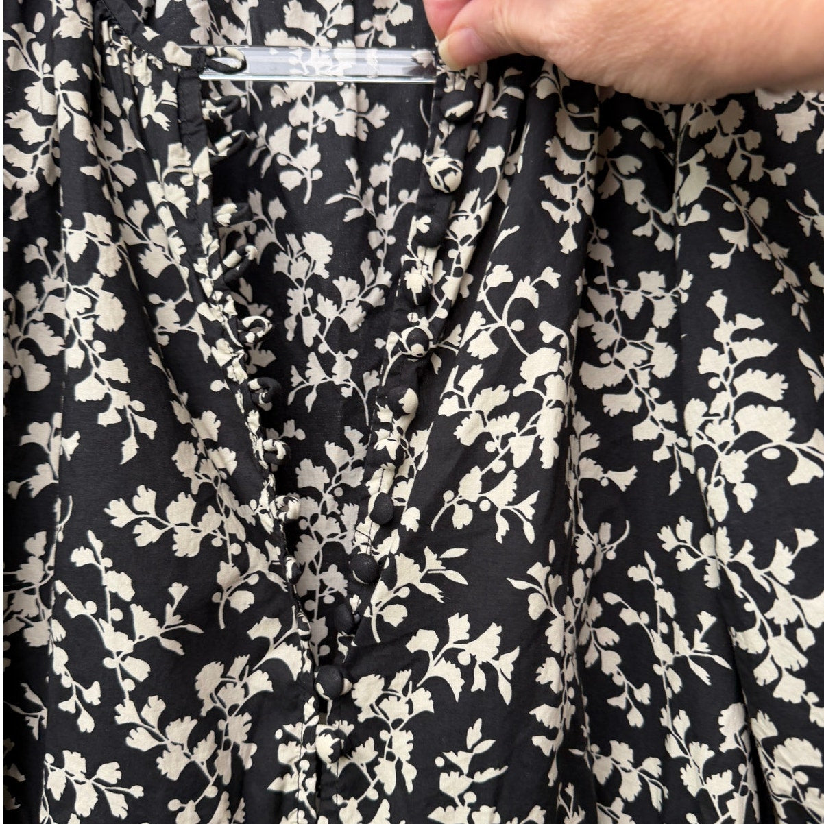 The Great Dress Black Ivory Floral Midi Women US 0 Button Front