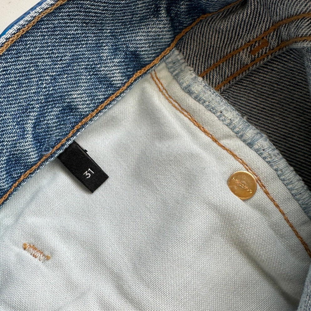 Goldsign Medium Light Wash Straight Leg Gold Button Fly Denim Jeans 31