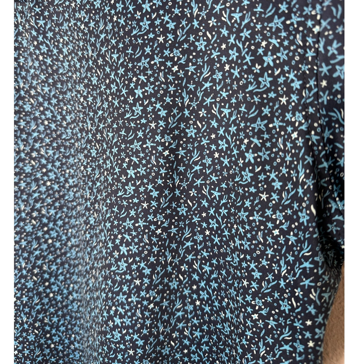 Black with Blue Ocean Starfish Print Polo Golf Shirt Short Sleeve Large