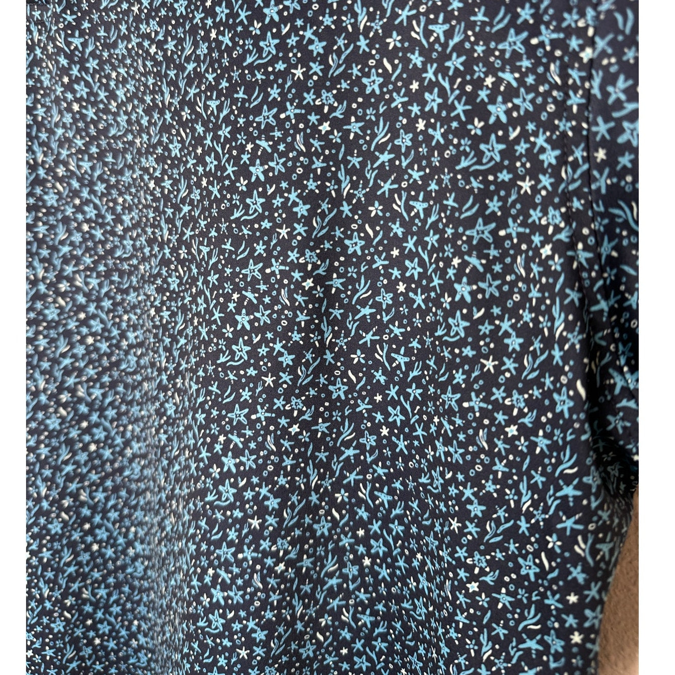 Black with Blue Ocean Starfish Print Polo Golf Shirt Short Sleeve Large