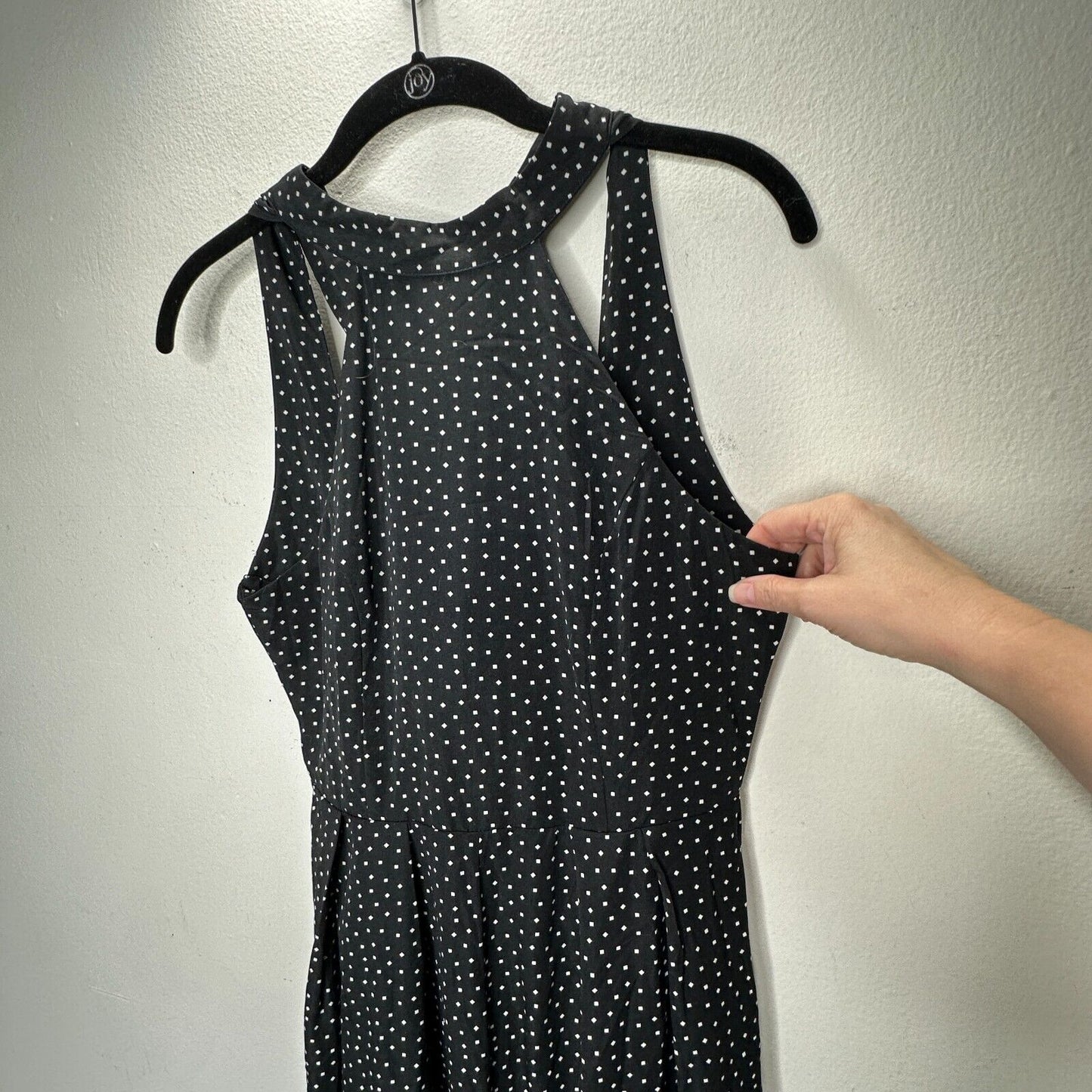 Audrey Halterneck Black White Polka Dot Open Tie Back Pleat Wide Leg Jumpsuit S