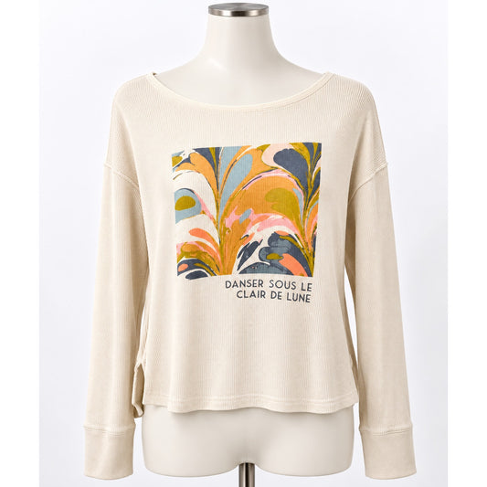 Saturday/Sunday Cream Catrina Thermal Long Sleeve Waffle Top XS