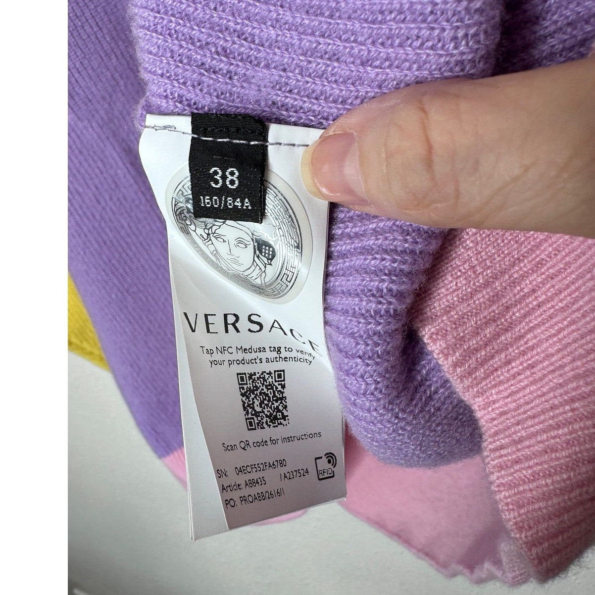 Versace Colorblock Cashmere V-Neck Sweater Purple/Green Women’s S IT38