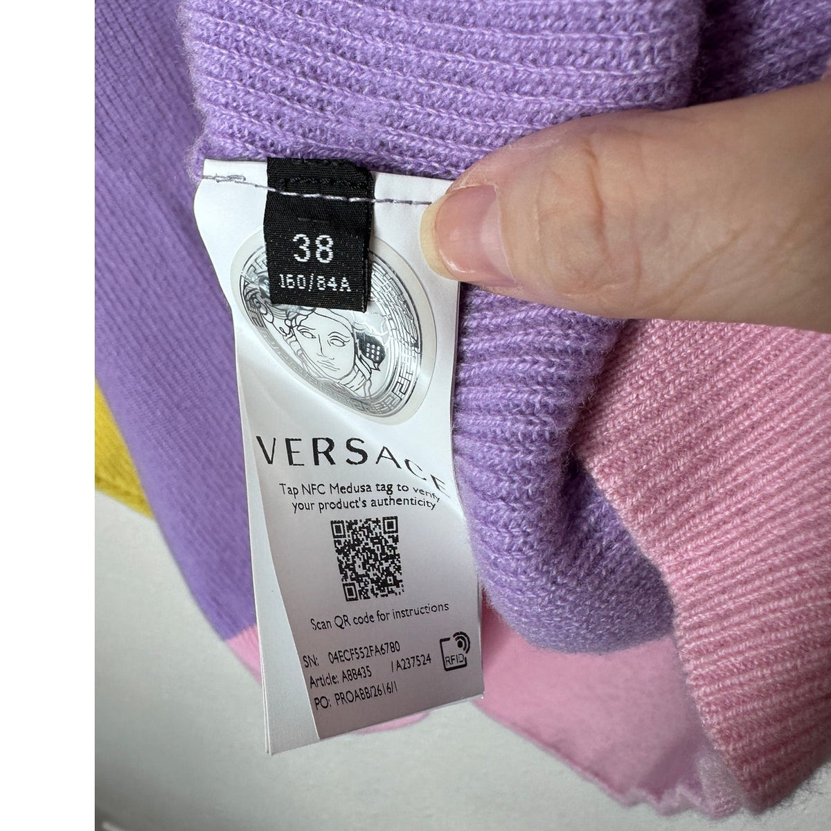Versace Colorblock Cashmere V-Neck Sweater Purple/Green Women’s S IT38