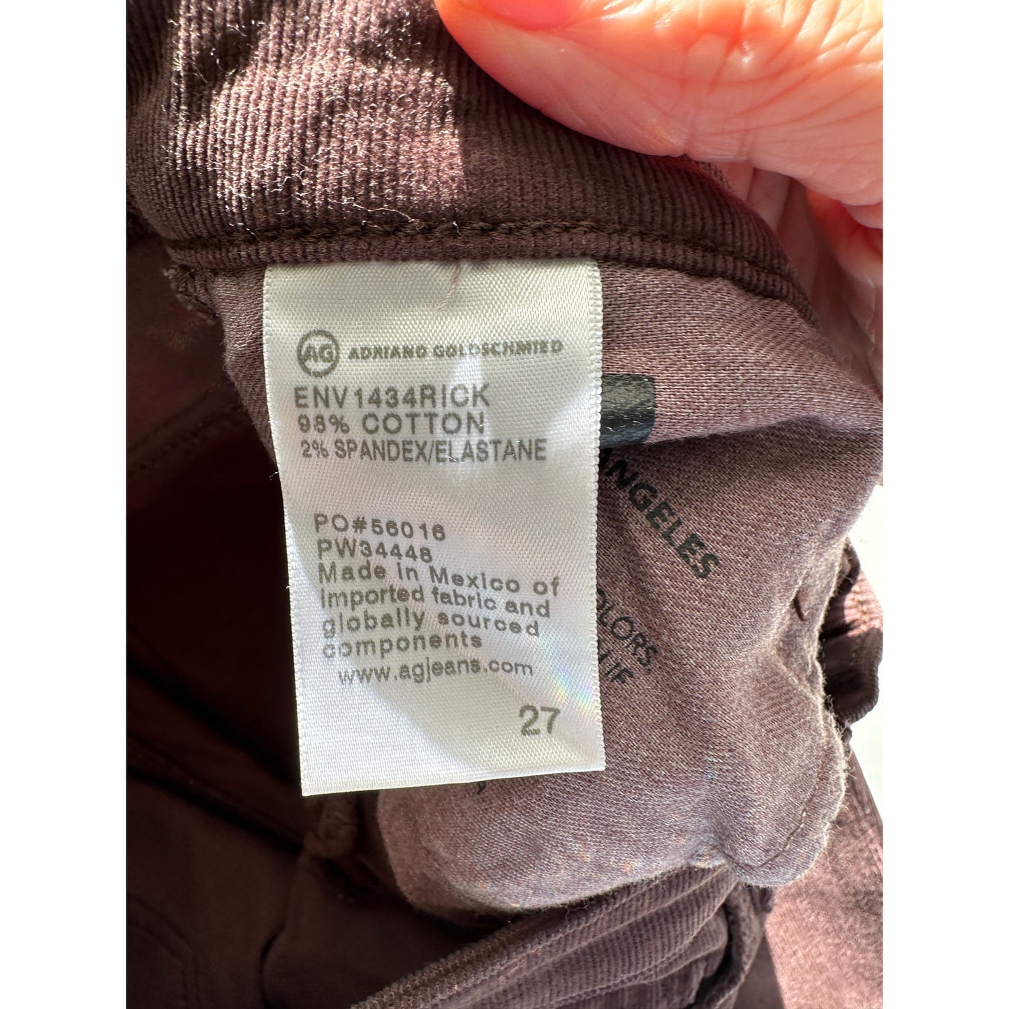 NWT Adriano Goldschmied Prima Corduroy Cigarette Pants Brown 27