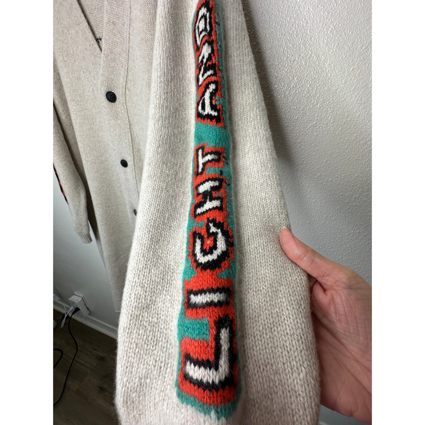 The Elder Statesman Tan Intarsia Long Line Cashmere Cardigan L