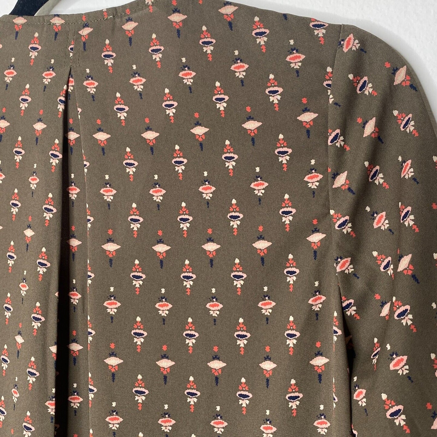 Allison Joy Faux-Wrap Brown Pink Blue Floral Print Design Long Sleeve Blouse XS