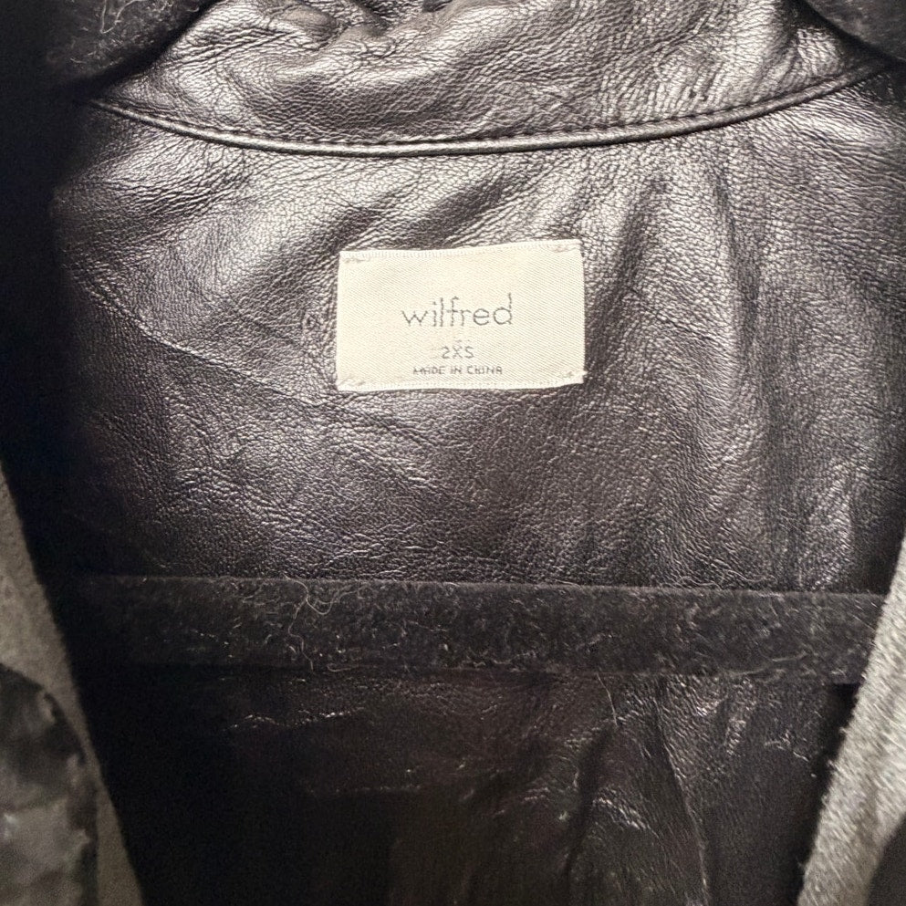 Aritzia Wilfred Caroline Black Vegan Leather Belted Shirt Dress Women's US XXS