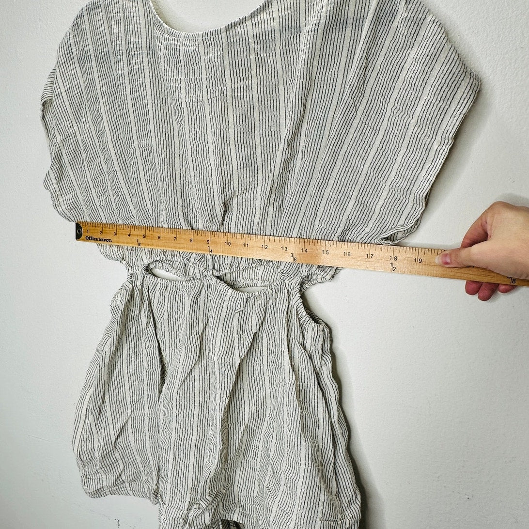 NWT Miou Muse Cream Black Striped Cutout Romper Small Linen Beach Resort Boho