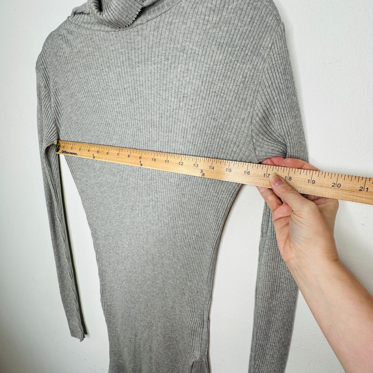 Helmut Lang Gray Turtleneck Long Sleeve Ribbed Knit Mini Dress Longline Top Med