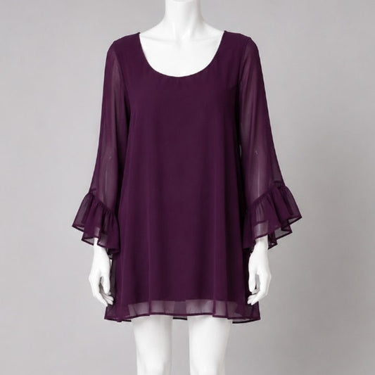 Show Me Your Mumu Dark Plum Boomerang Chiffon Flutter Sleeve Mini Dress Small