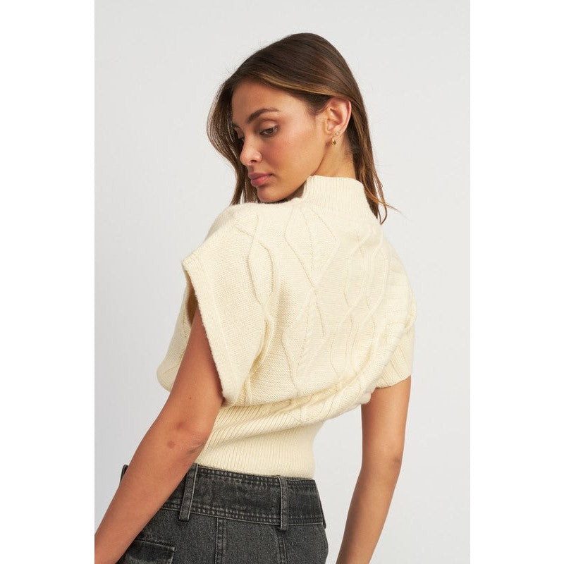 Emory Park Cream Mock Neck Geometric Knit Sweater Vest S