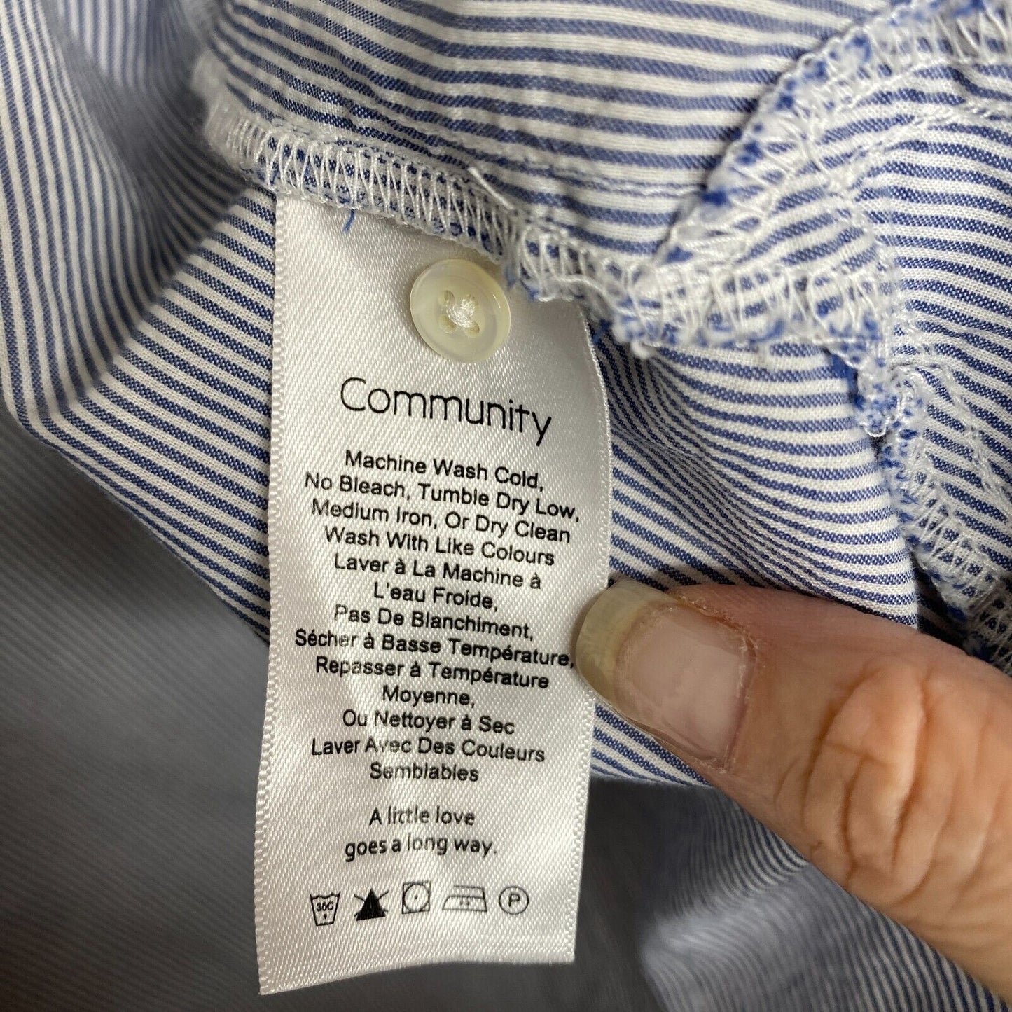 Aritzia Community Blue and White Pin Stripe The Jane Short Sleeve Button Shirt