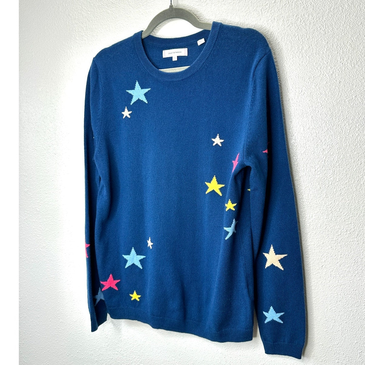 Chinti & Parker Navy Multi Star Long Sleeve Crewneck Sweater L